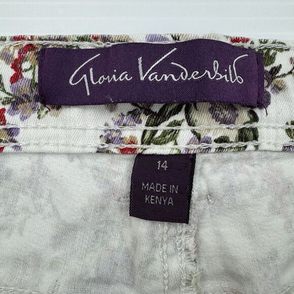 Gloria Vanderbilt Skimmer Pants 14 Floral Stretch Capris Button Hem Cotton - Picture 2 of 11